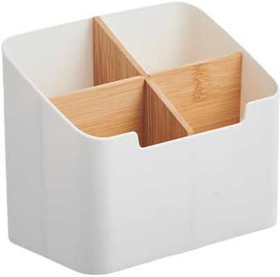 Ranley Caja de almacenamiento de escritorio con 4 compartimentos, caja de almacenamiento para mando a distancia, organizador de almacenamiento de escritorio de escritorio, organizador de
