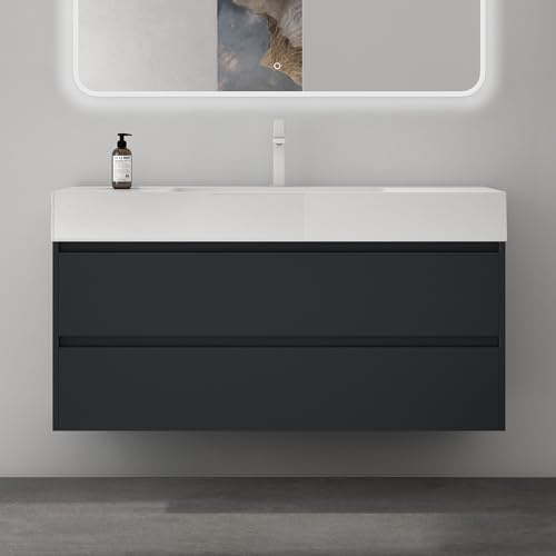 Mai & Mai Mobile Bagno Sospeso 120x48x63cm Antracite Opaco, Lavabo Bianco | Mobile da Bagno con Cassetto Soft-Close Include Lavabo Bianco 120cm