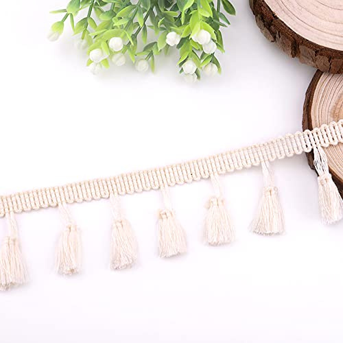 Anevous 5 Yards Quaste Spitzenband 4 cm Quastenborte Band zum Nähen Spitze Borte Quastenband, Fransenborte Quaste Trimmen für DIY Kleidung, Vorhang Tischdecke Dekorieren,Beige