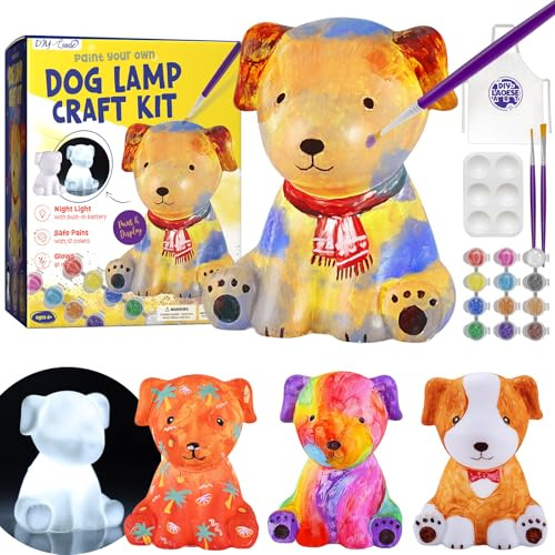 Paint Your Own Dog Lamp Kit, Dog Toys for Kids, Arts and Crafts for Kids 3+ | DIY Dog Night Light, Craft Kits for Kids, Painting Kit, Birthday Christmas Halloween Easter Gift for Girls Boys Ages 4-12