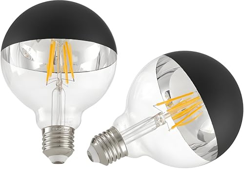 Vanpus E27 LED Lampe, Kopfspiegellampe Schwarz, Glühbirne blendfrei, G95 | 6Watt, 600 Lumen, warmweiß, 2700 K, Leuchtmittel verspiegelt, Edison Birne G95, Ø9.5 cm,CRI 90，2er-Set