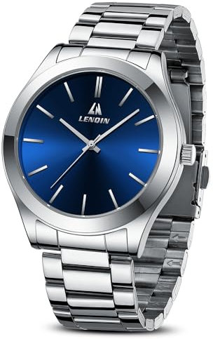 LN LENQIN Orologio da uomo in acciaio inossidabile Orologio Analogico al Quarzo Uomo Orologio sportivo resistente all'acqua Moda Business Casual Orologio da Polso (Silver blue)