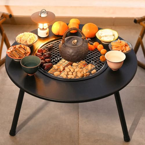 Braciere con ripiano per Barbecue, braciere in Metallo per Esterni, Tavolo Rotondo, braciere da Giardino, riscaldatore per Patio/Barbecue/Ghiaccio, bracieri all'aperto