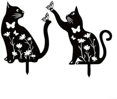 Lot de 2 chats en métal pour décoration extérieure créative pour les amateurs de jardin (2 chats)