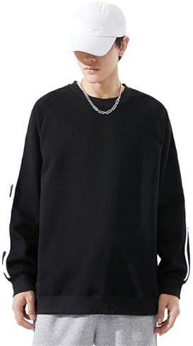 Seiizaa Sudadera de Cuello Redondo de Estilo Americano para Hombre Suelta Primavera y Otoño Estilo Superior Deportivo Retro-Black-XL