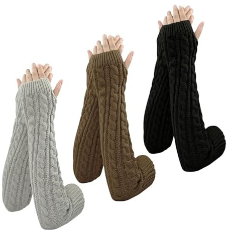 KOMUNJ 3 Paar Armstulpen Damen Wolle Pulswärmer Strick Halb Fingerlose Handschuhe Gestrickte Handstulpen Unisex Winterhandschuhe Damenhandschuhe handschuhe Winter Armwärmer