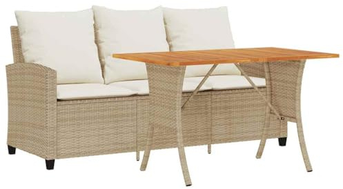 vidaXL Canapé de Jardin Coussins Table Beige Résine Tressée, Place
