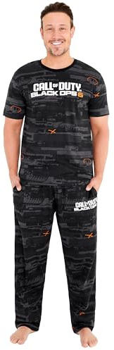 Call of Duty Pyjamas for Men PJs Set T-Shirt Long Bottoms Black Ops 6 Nightwear Lounge Set Jammies Gamer Gifts for Him (2XL, Black)