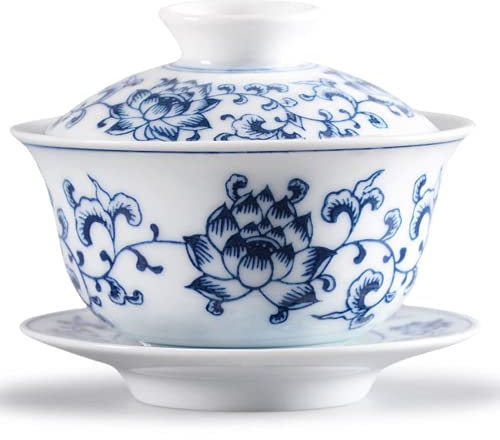 XDAWQP Tasse à thé Gaiwan en Porcelaine Bleue et Blanche rétro de 150 ML, Bol, Service à thé Kung Fu, soupière, cérémonie du thé
