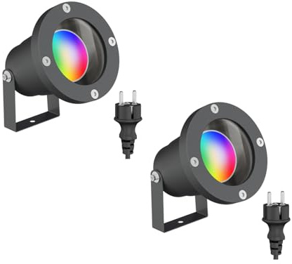 ledscom.de 2x LED Gartenstrahler DUK anthrazit für außen, IP65, inkl. smart Home RGBW GU10 LED Lampe (5,5W, 473lm)