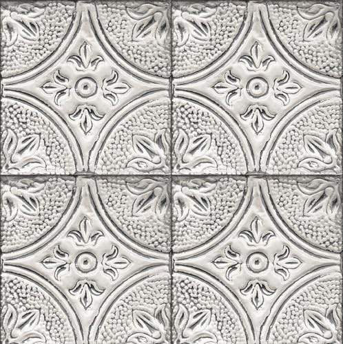 ReWallpaper Papier Peint Motif Carrelage Effet 3d Film Adhesif pour Meuble Cuisine Gris 44.5CMx3M Papier Peint Carreaux De Ciment Mosaique Stickers Porte Placard Vinyle Adhesif Decoratif Mural