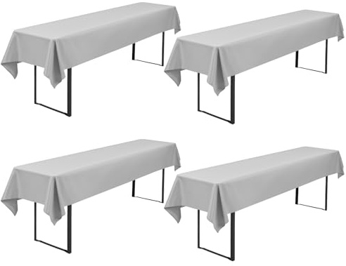 FXKS 4 Bier Tischdecken für Rechteck Tische, Hellgrau, 110x260 cm | Polyester Tischdecke, Waschbare und Langlebige Tischdecke Tischdeckes für Garten Partys Geburtstagsfeier oder Grill