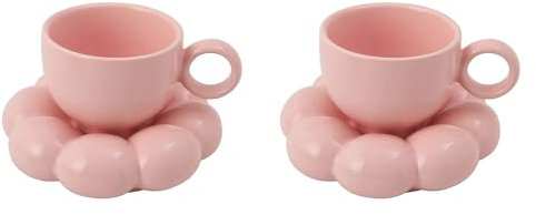 Rfeeuubft 2X Set di Tazzine da caffè con Piattino Un Forma Fiore Simpatico Set Tazze da caffè con Piattino Tazza Ceramica con Piattino Un Forma di Girasole Tazze da Latte 200Ml Rosa
