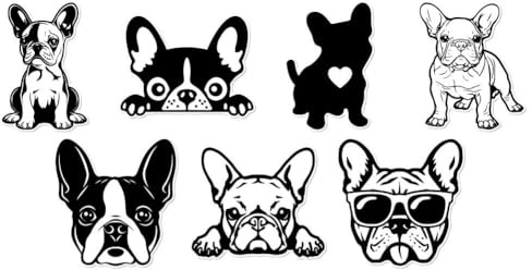 WADORN 7 Stile Französische Bulldogge Vinyl Aufkleber, Lustiger Vinyl Aufkleber Mit Frenchie Hund Selbstklebend Wasserdicht Für Fenster Autos LKWs Skateboards Wände Tassen Laptops Wasserflaschen