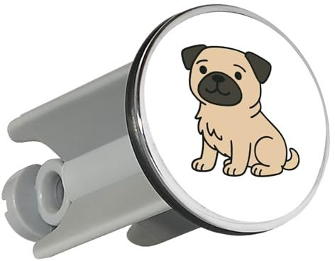 Huuraa Waschbeckenstöpsel Mops Pug Comic Geschenk | Universal Stopfen 4cm höhenverstellbar Abflussstopfen Geschenkidee Stöpsel mit Motiv für das Waschbecken
