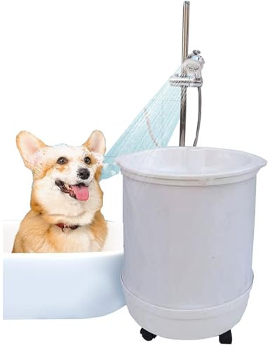 YYUINU Appareil De Bain Électrique Mobile Multifonctionnel pour Chat Et Chien,Chauffe-Eau Instantané Pliable,Chauffage Intelligent 24 Heures,avec Pomme De Douche De Massage,stérilisation UV,White