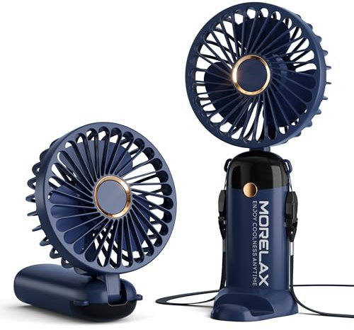 Morelax Handheld Mini Fan,USB Rechargeable Fodable Personal Fans 4000mAh,90 Adjustable, 6 Speed Strong Wind,Portable Fan Pocket Design 5 IN 1Cooling Table Fan for Office School Outdoor Travel,Blue