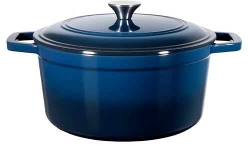 VEVOR Enameled Cast Iron Dutch Oven, 5.7L Pot with Lid and Dual Handles, Heavy-Duty Durable Cookware Pan, Oven Induction Compatible up to 260 ℃, for Braising, Stews, Roasting, Bread Baking, Blue