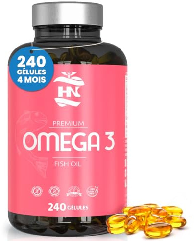 Omega 3 1000mg - 240 Capsules, Integratori Omega 3-350mg EPA - 250mg DHA Olio di Pesce Omega -3 - Fish Oil Omega3 - Supplementi Omega3 con Vitamina E (4 mesi)