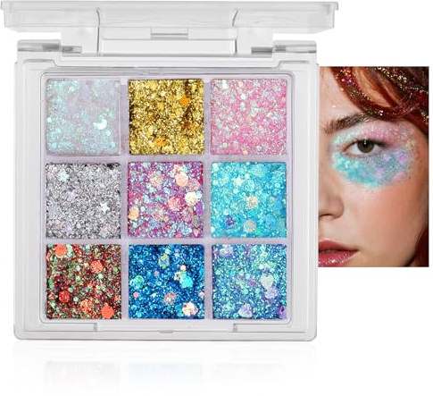 Prreal 9 Colors Face Glitter Gel,Body Hair Eye Face Glitter Festival