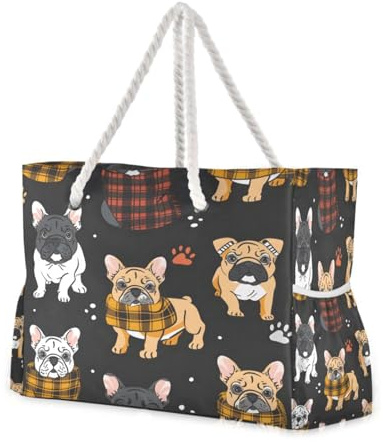 Bolsa de playa grande con cremallera y bolsillos, bufanda de rejilla para perro, para gimnasio, viajes, deportes