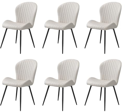 JoyyeSpace Esszimmerstühle 6er Set, Küchenstuhl, Stuhl Esszimmer Wohnzimmer, Ergonomischer Sessel, Armlehnstuhl, Polsterstuhl, Metallbeine, für Esszimmer, Wohnzimmer, Schlafzimmer, Beige