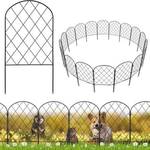 Valla de Jardín de Metal 20 Piezas, longitud máxima 325 cm, borde decorativo antióxido 40 x 32,5 cm con 20 clips 10 bridas y 20 varilla, modular para césped, parterres y zona exterior de mascotas