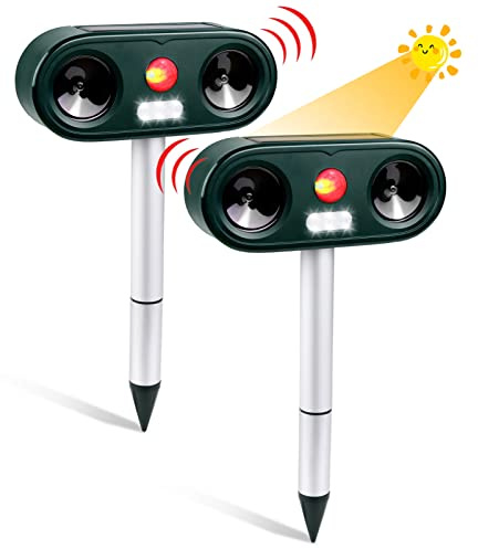 Cowiewie Katzenschreck für Gärten, Solar-Ultraschall-Tiervertreiber mit Zwei Lautsprechern, LED-Blitz, PIR-Bewegungsmelder, Wasserdicht, für Garten, Hinterhof und Pool (2)