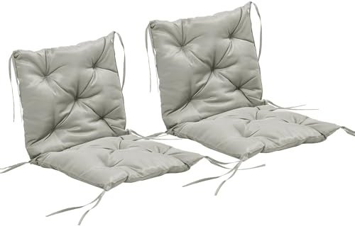 Outsunny 2er-Set Sitzkissen Bindebänder Stoffbezug 98 x 50 cm Hellgrau | Stuhlkissen, 8cm Dicke Polsterauflage, Sitzpolster für Küche, Büro, Esszimmerstühle
