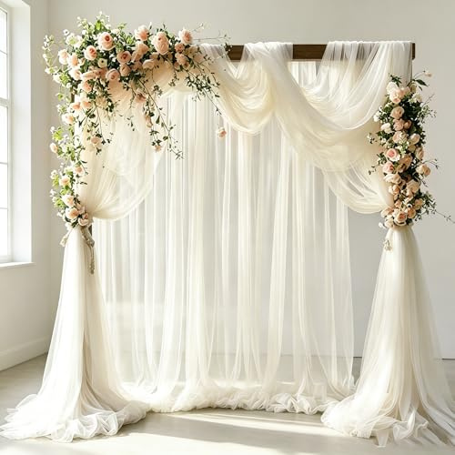 Hoypeyfiy 2-teiliger Hochzeitsvorhang Off-White Organza 1,6 x 10 m