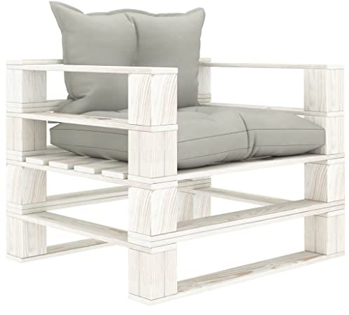 NIVVHOH rustikales Palettensofa & Garten-Sessel Taupe und Weiß Kiefernholz Lounge-Sofa für Terrasse, Garten, Wohnzimmer (80 x 67,5 x 60,8 cm)