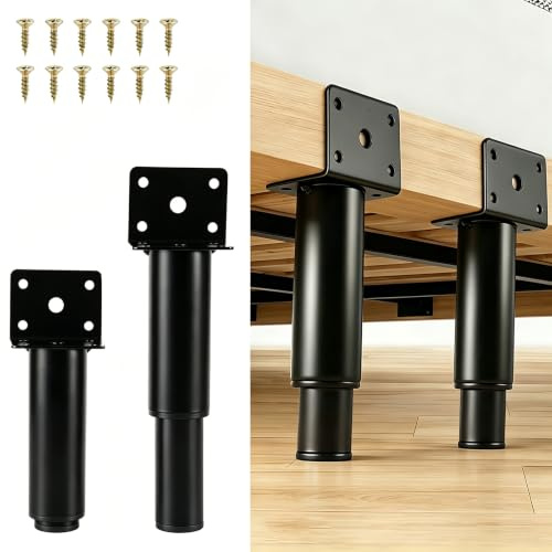 TVYTYAT Adjustable Furniture Legs, 18-30cm Height Adjustable Metal Support Feet, Heavy Duty Black Replacement Legs for Sofa, Cabinet, Bed, Desk, Non-Slip Floor Protector, Pack of 2