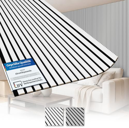 AKUSTIKO Lamella Akustikpaneele 2 Stück 280x60cm - flexible Filz MDF Wandpaneele fugenlos - überlappende Holz Lamellenwand, Holzlamellen dünn - Akustik Wandverkleidung (3.36m² Snow White)