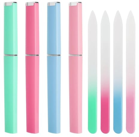 JYYWTSI 4 Pack Glasnagelfil, Nagelfil i Glas Med Etui, 4 Färger Set För Naturliga Naglar, Förseglar Nagelkanter, Gelnaglar, Resor, Hem och Nagelsalong