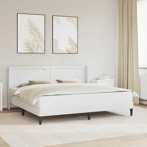 mzdioop Bed Frame with Mattress, White, 180 x 200 cm, Faux Leather, Pocket Spring Core, Cold Foam Topper, Breathable and Point Elastic, Comfortable Hardness, Ideal for Bedroom and Guest Room