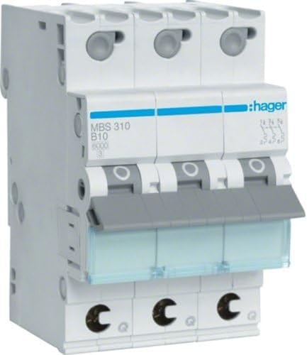 Hager MBS310 B-Type 3P 3 Module (S) Circuit Breaker – Circuit Breakers (50/60 Hz,-25 – 60 °C,-25 – 80 °C)