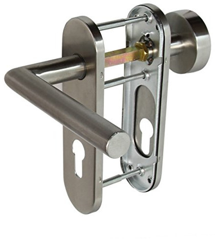 Edelstahl Feuerschutz Türbeschlag FS-1353 KS Knauf PZ 72 mm L Form Türklinke