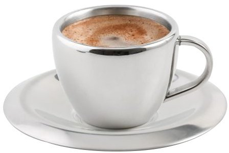 Weis Espressotasse mit Untersetzer aus Edelstahl in der Farbe Silber, Größe: 10,50x8,90x6,20 cm, 16900