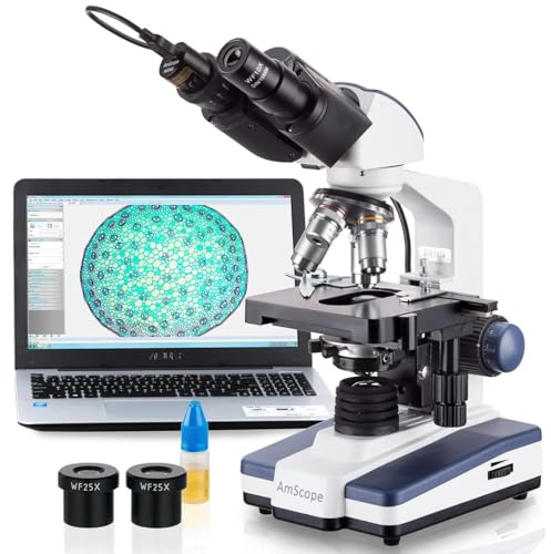 AmScope B120 Series Student & Professional LED Binocular Compound Microscope - 40X-2500X Magnification - Includes 3MP USB Camera & Siedentopf Head