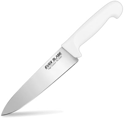 EVER BLADE 8 Inch Professional Chef Knife - 200mm Blade - HACCP Colour Coded White Handle, Japanese High Carbon Stainless Steel Kitchen Knife, Non-Slip Textured Grip for Bakery & Commercial Use