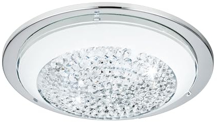 EGLO LED Deckenleuchte Acolla, Ø 29 cm, 1 flammige Deckenlampe | Wohnzimmerlampe, klassisch, Schlafzimmerlampe aus Metall, Glas und Kristall in Chrom, Weiß, Klar, LED Flurlampe Decke