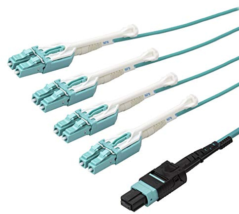 StarTech.com Cable de 10m de Fibra Óptica Dúplex Multimodo MTP(F)/PC a 4x LC/PC Multiconector OM3 - OFNP - Tipo A 8F - 50/125µm LOMMF - Redes de 40G - Baja Pérdida de Inserción -MPO (MPO8LCPL10M)