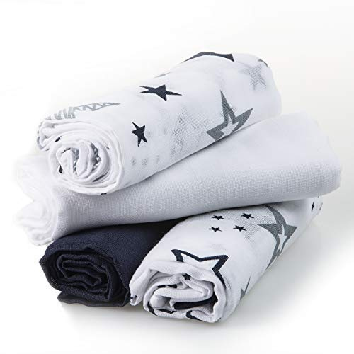 MAKIAN Mulltücher/Mullwindeln/Spucktücher / 4er Pack, 80x80cm, schadstoffgeprüft Öko-Tex Standard 100, 100% BW, doppelt gewebt, Premium Qualität (Marine)