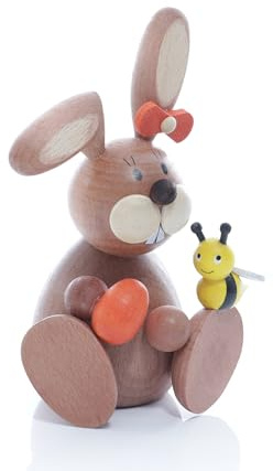 Osterartikel Osterhäsin mit Bienchen HxB 12x5,5cm NEU Osterdeko Osterhasenfigur Ostern Korb Osterei Frühling Erzgebirge Seiffen Hase Blumen