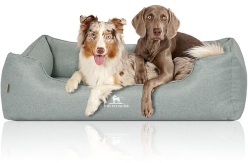 Knuffelwuff Orthopädisches Hundebett Luisa aus Velours mit feinem Handwebcharakter Sunshine Edition XL 105 x 75cm Petrol - abnehmbarer Bezug - waschbar - für große, mittelgroße und kleine Hunde