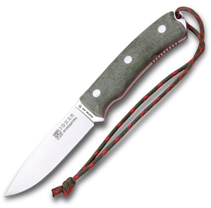 Joker Bushcraft Bushcrafter jaktkniv CV120-P, bälteskniv med 10,5 cm blad av Böhler N695 stål och läderskida med eldstål, verktyg för fiske, jakt, camping och vandring