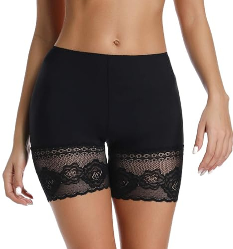 Joyshaper Femme Panty en Dentelle Short sous Jupe Anti Frottement Cuisse Shorty pour Robe Pantalon de Sécurité Invisible Boxer Shorts Culottes Caleçon sans Couture Shorty Cycliste Noir XL