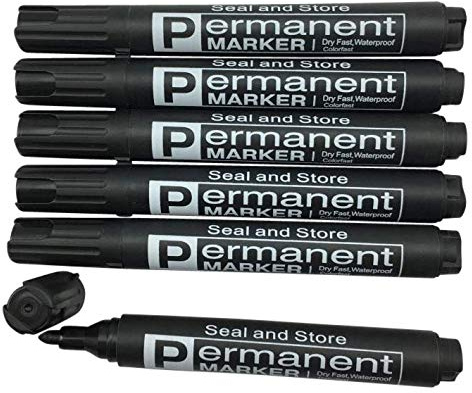 Seal and Store 6 Black Permanent Markers Bullet Tip Black Marker