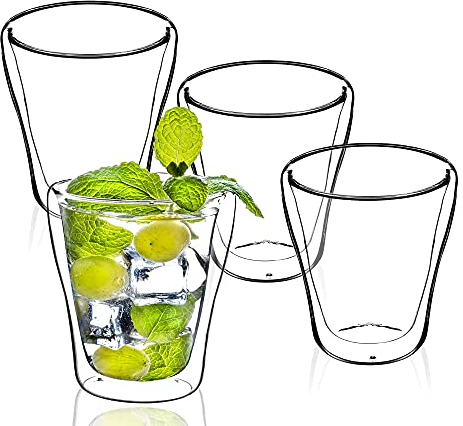 KADAX doppelwandige Gläser 4er Set, 250ml, aus Borosilikatglas mit Henkel und Schwebeeffekt – Trinkgläser für Kaffee, Tee, Saft, Wasser & mehr