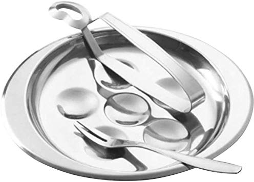 Snail pan Stainless Steel Snail Plate with 6 Holes Pliers Fork Snail Set 3 Pieces (Silver)